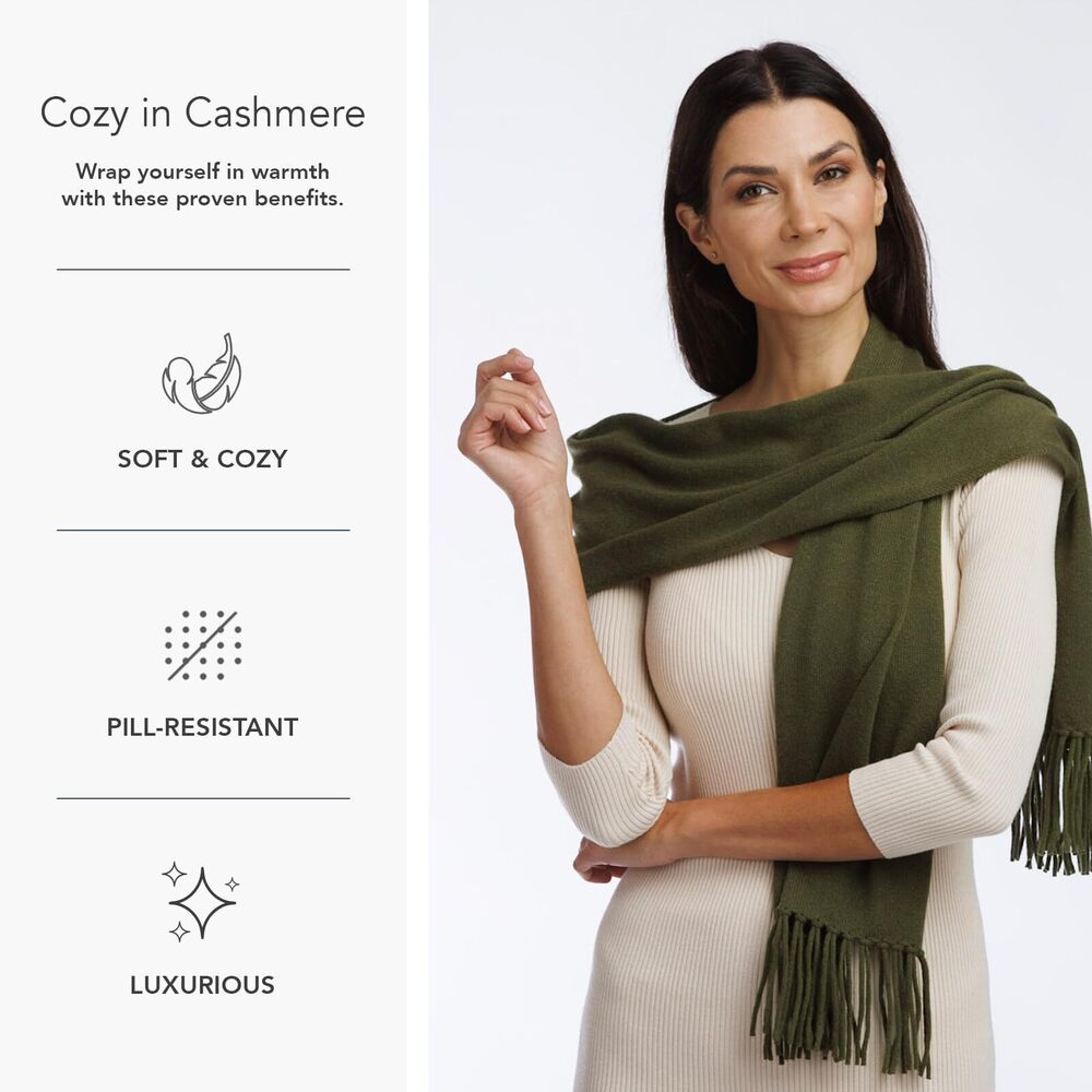8183 Women's 100% Cashmere Knit Scarf With Fringe Detail; Super Soft - Picture 3 of 6
